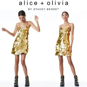 ALICE + OLIVIA CONTESSA EMBELLISHED MINI DRESS IN GOLD 6 NWT 550$